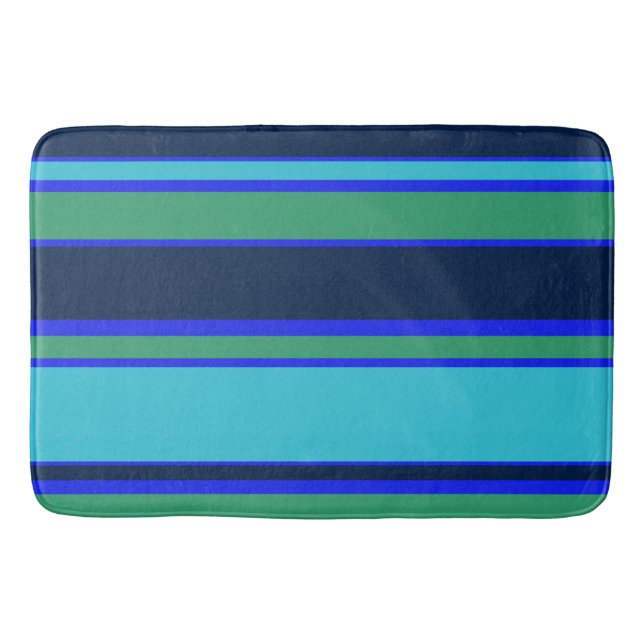 Blue and green stripes bath mat (Front)