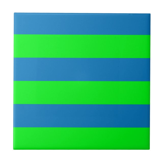 Blue and Green Stripes Design Ceramic Tile (Front)