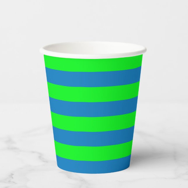 Blue and Green Stripes Design Paper Cups (Front)