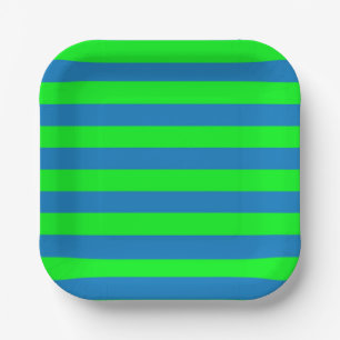 Blue and Green Stripes Design Paper Plate