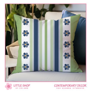 Blue and Green Stripes Floral Cushion