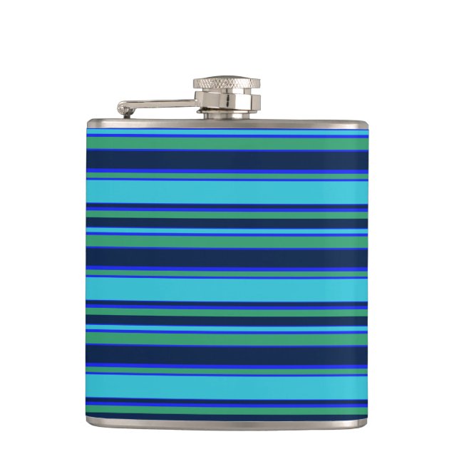 Blue and green stripes hip flask (Front)