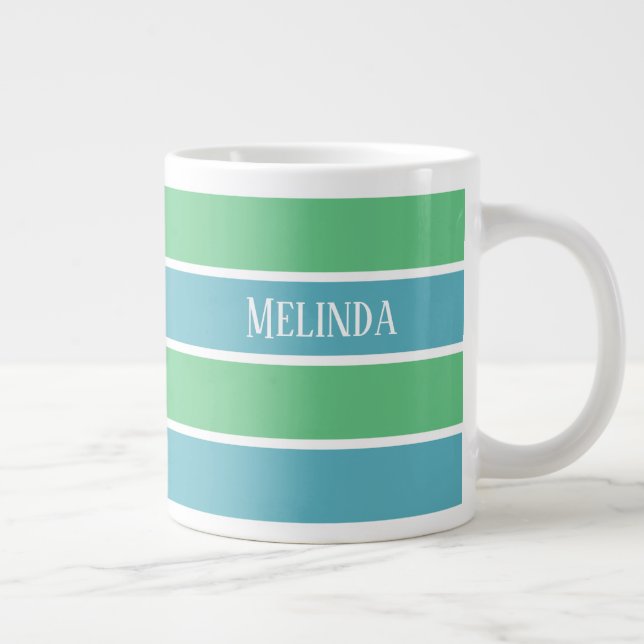 Blue and Green Stripes Jumbo Mug (Right)