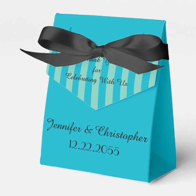 Blue and Green Stripes, Names, Wedding Thank You Favour Box (Front Side)