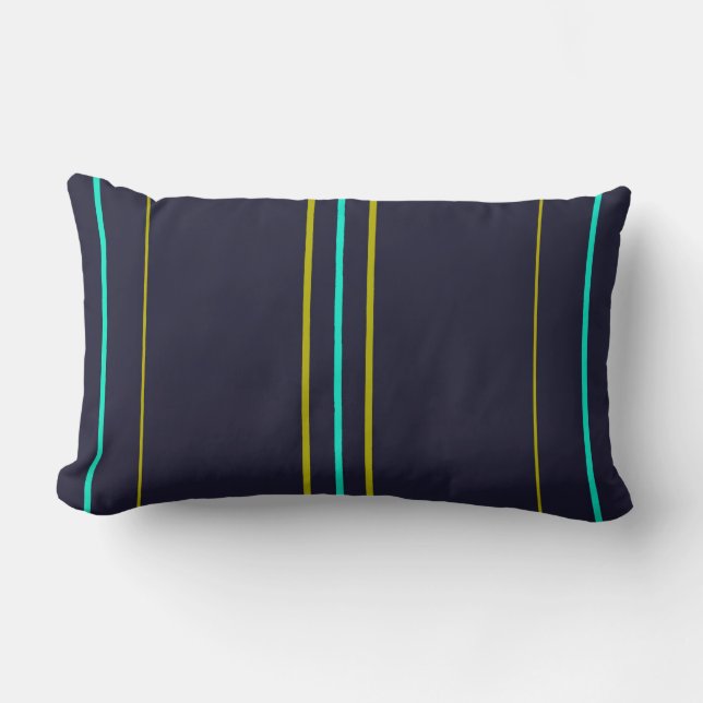 Blue and green stripes on indigo lumbar cushion (Front)