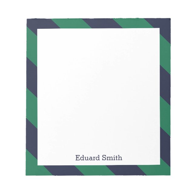 Blue and Green Stripes Personalised Notepad (Front)