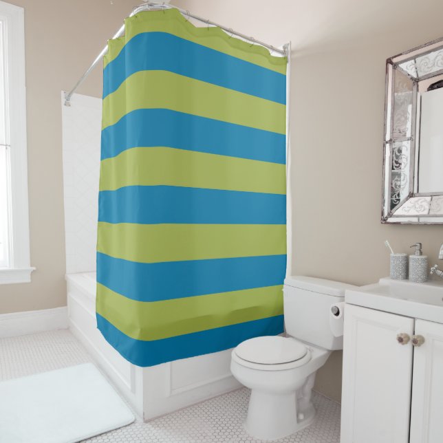 Blue and Green Stripes Shower Curtain (In Situ)