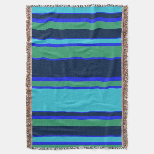 Blue and green stripes throw blanket (Front Vertical)