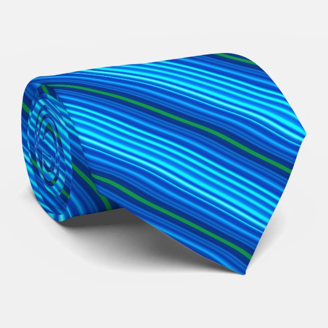 Blue and Green Stripes Tie (Rolled)