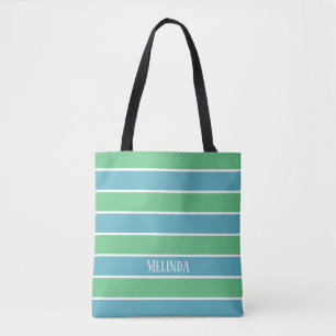 Blue and Green Stripes Tote Bag