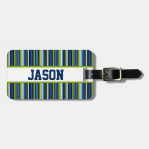 Blue and Green Stripes with Personalised Name Luggage Tag
