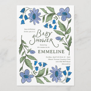 Blue and Green Sweet Country Floral Baby Shower Invitation