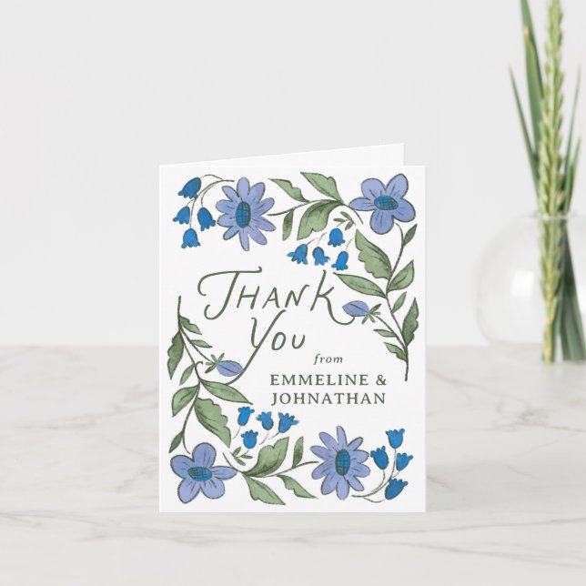 Blue and Green Sweet Country Floral Thank You Card (Front)