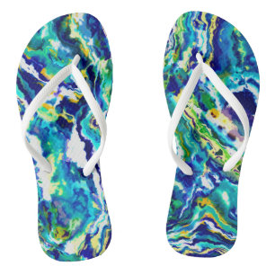 blue and green Swirl abstract Thongs