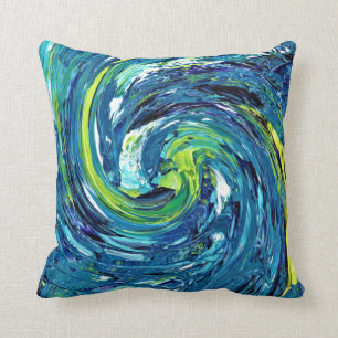 Blue And Green Swirl  Cushion