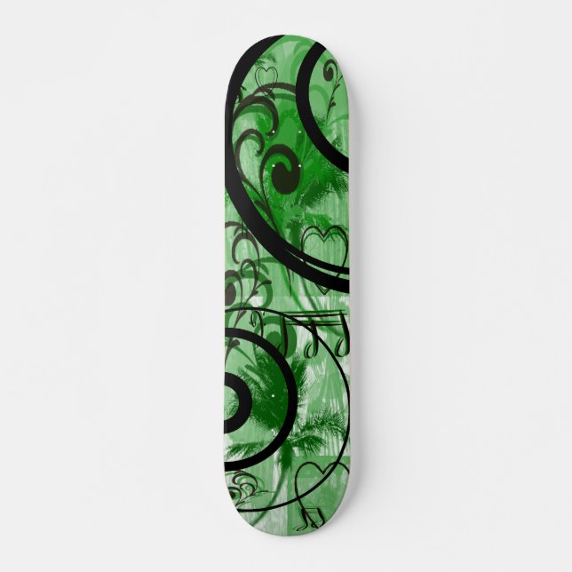 Blue and Green Swirls Grunge Floral Skateboard (Front)