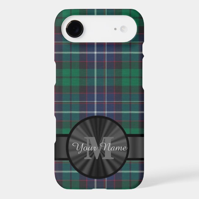 Blue and green tartan plaid monogram Case-Mate iPhone case (Back)