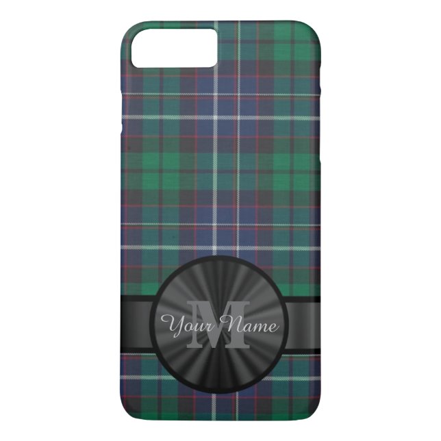 Blue and green tartan plaid monogram Case-Mate iPhone case (Back)