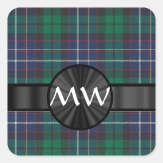 Blue and green tartan plaid square sticker