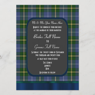 Blue and green tartan plaid wedding invitation