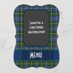 Blue and green tartan plaid wedding menu
