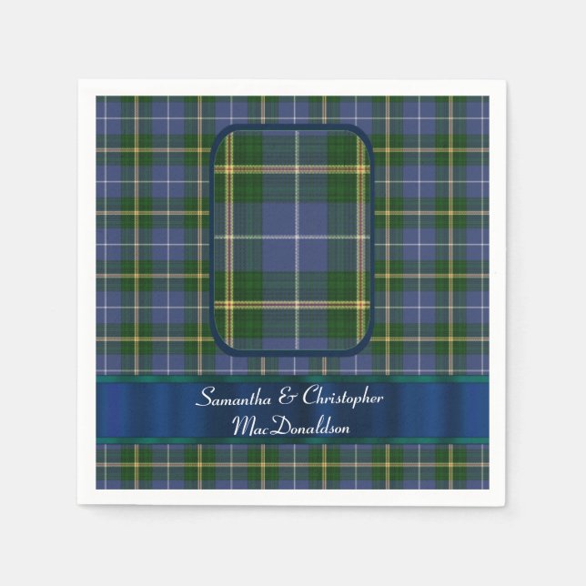 Blue and green tartan plaid wedding napkin (Front)