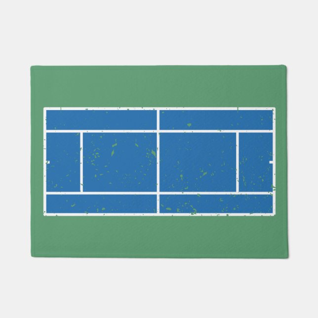 Blue and Green Tennis Court Distressed Style Doormat (Front)