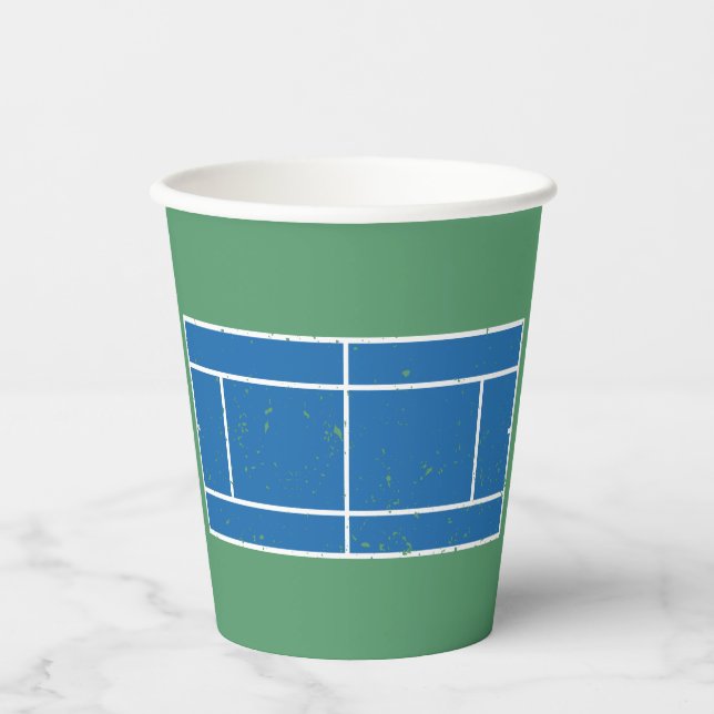 Blue and Green Tennis Court Distressed Style Paper Cups (Front)