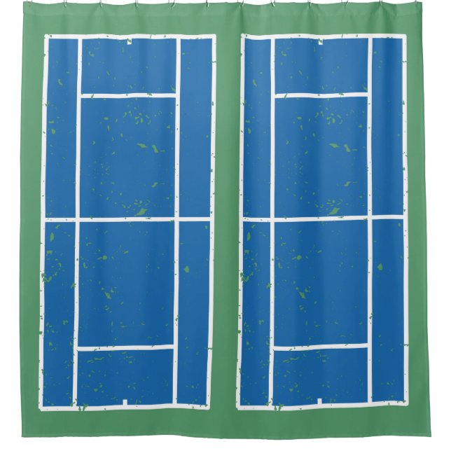 Blue and Green Tennis Courts Distressed Style Shower Curtain (Front)