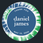 Blue and Green Tie Dye Bar Mitzvah Favour Tag<br><div class="desc">This favour tag features white lettering and a blue and green spiral tie dye background.  Add your text on the template form.  Change the font and layout using the Customise feature.</div>
