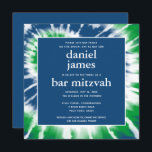 Blue and Green Tie Dye Bar Mitzvah Square Invitation<br><div class="desc">This modern invitation features bold white lettering on the front with a blue and green tie dye spiral.  Use the template form to add your custom text.  The Customise feature can be used to change the font,  layout and colours.</div>