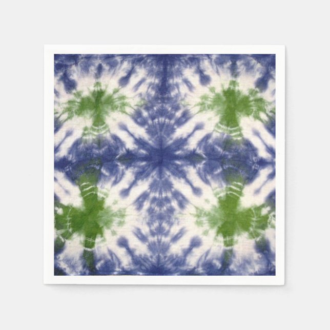 Blue and Green Tie Dye Paper Napkins (Front)