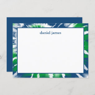Blue and Green Tie Dye Personalised Flat Note Card