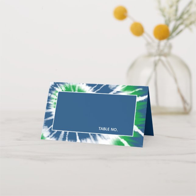 Blue and Green Tie Dye Personalised Place Card (Front)