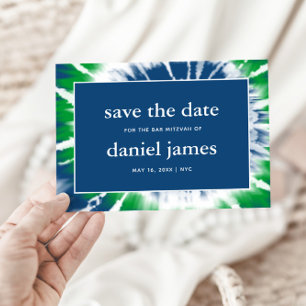 Blue and Green Tie Dye Save the Date Announcement