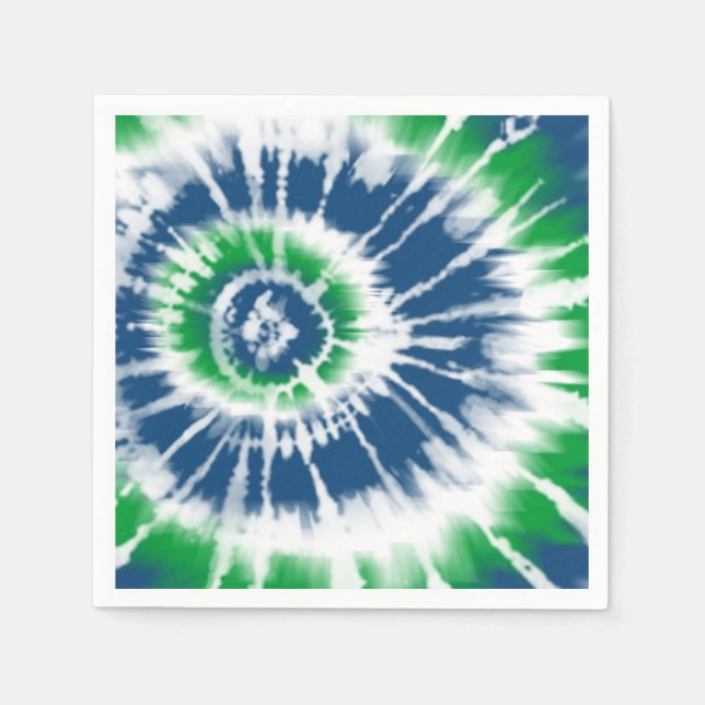 Blue and Green Tie Dye Spiral Party Napkin (Front)