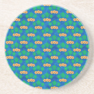 Blue and Green Tribal Green Sea Turtles Coaster