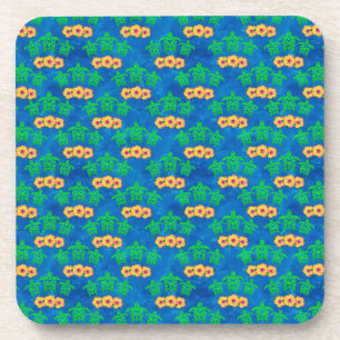 Blue and Green Tribal Green Sea Turtles Coaster