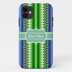 Blue and Green Tribal Ikat Chevron Personalised iPhone 11 Case