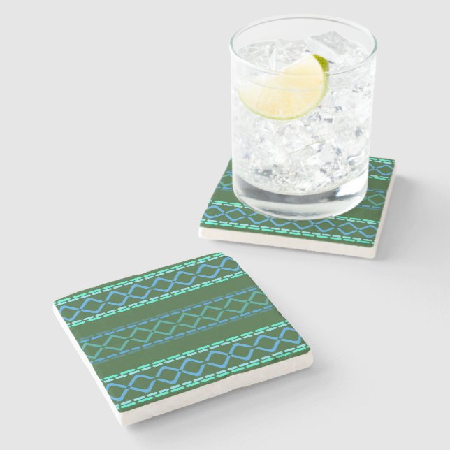 Blue and Green Tribal Seamless Pattern Stone Coaster (Side)