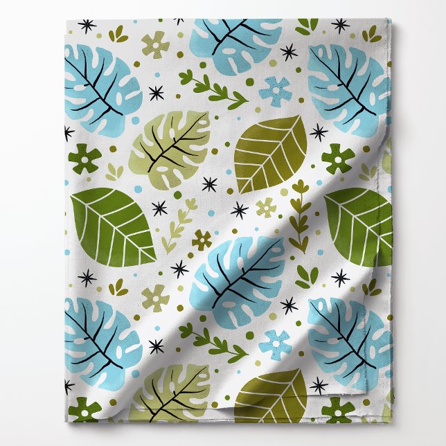 Blue and Green Tropical Monstera Leaf Pattern Fabric (Creator Uploaded)