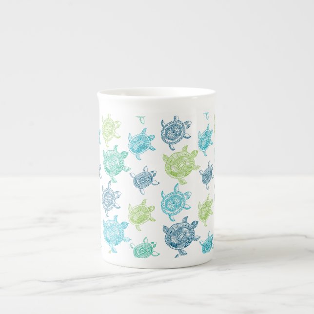 Blue and Green Turtles Bone China Mug (Front)