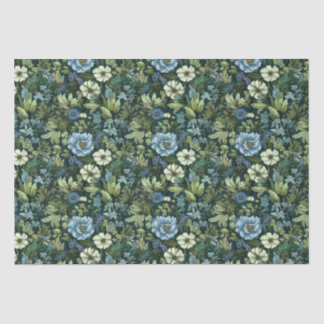 Blue and Green Victorian Wildflowers pattern Tissue Paper