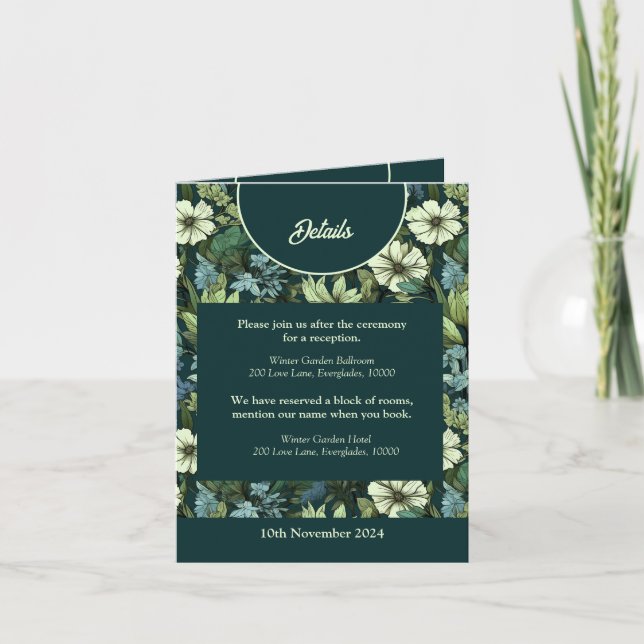 Blue and Green Victorian Wildflowers Romantic  Note Card (Front)
