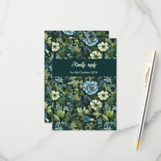 Blue and Green Victorian Wildflowers Romantic  RSVP Card