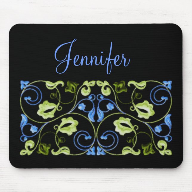 Blue and Green Vine with Name Mouse Pad (Front)