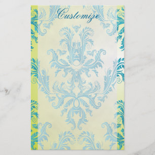 Blue and Green Vintage Damask Stationery