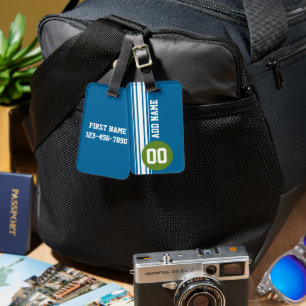 Blue and Green Vintage Racing Stripes Luggage Tag