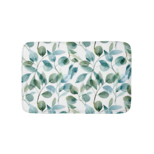 Blue and Green Watercolor Eucalyptus Plants Bath Mat