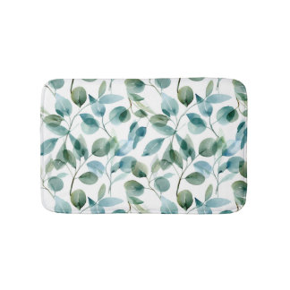 Blue and Green Watercolor Eucalyptus Plants Bath Mat